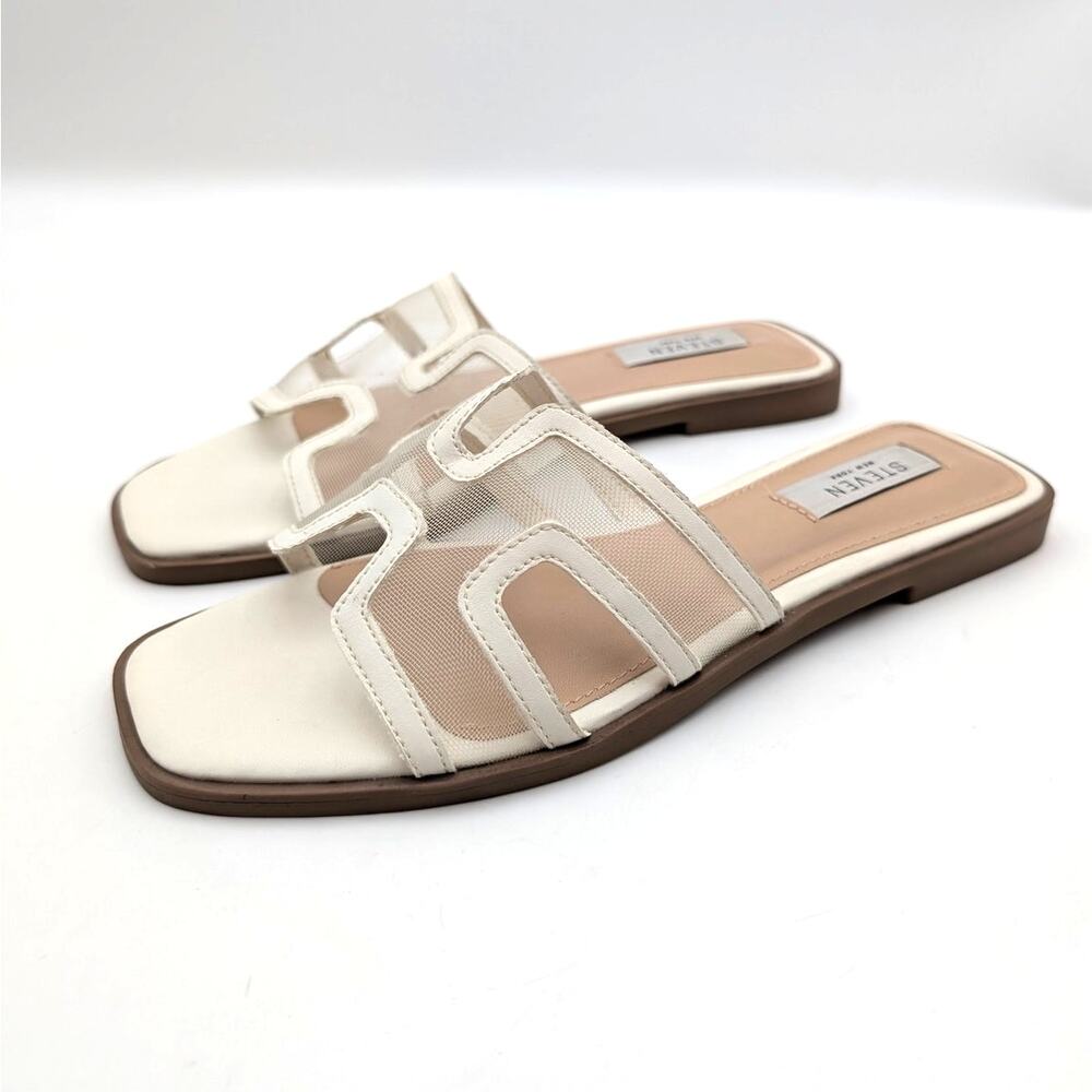 Steven New York Harlien Slide Sandal Open Toe Women's Ivory Size US7M EU37.5